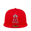 Red baseball cap with embroidered Angels “A” logo on the front