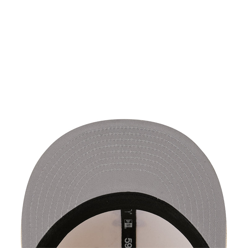 Gray baseball cap with black inner band and stitched eyelet panel