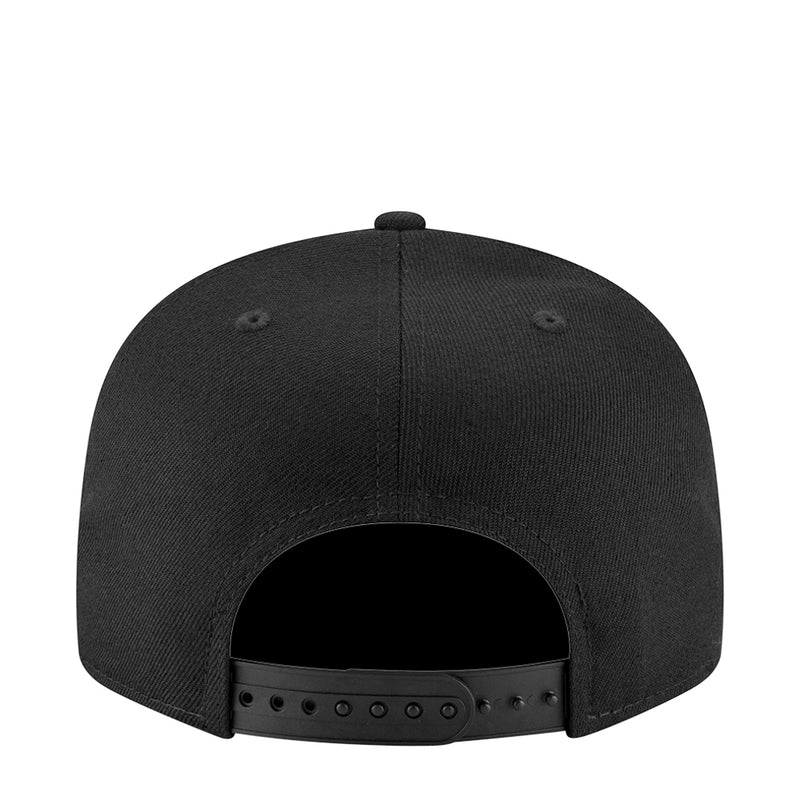 Black baseball cap back view with snapback strap and vent holes