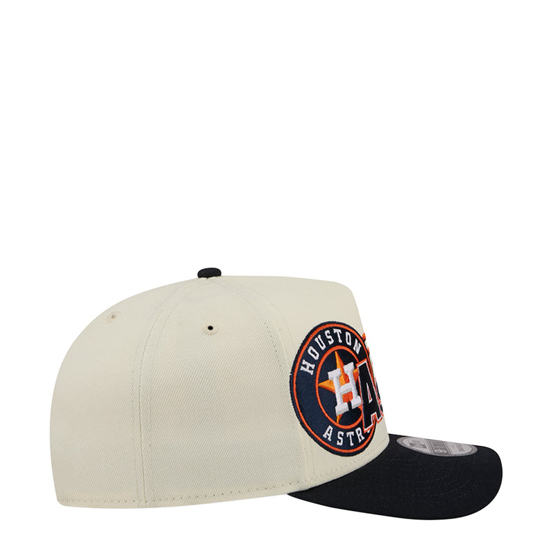 Two-tone A-frame baseball cap, cream crown with circular Astros logo on side
