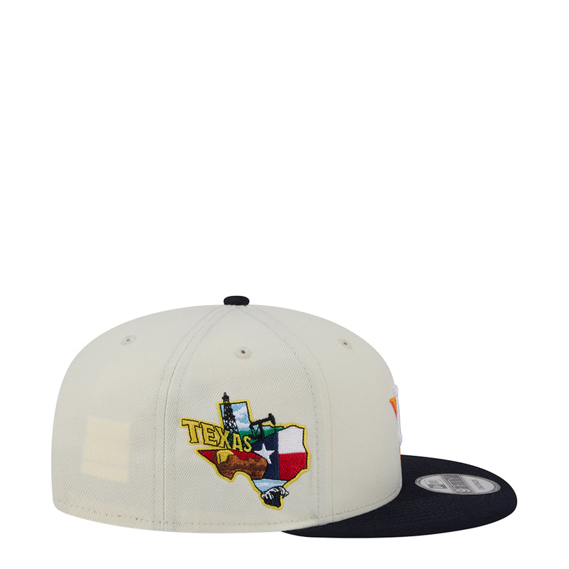 Two-tone baseball cap with Texas state logo on white crown, navy brim