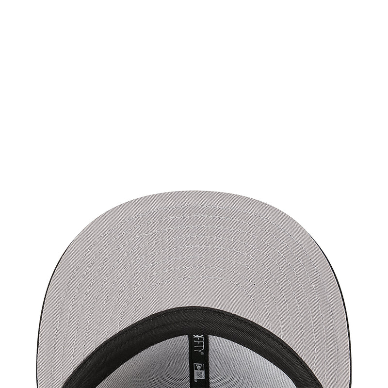 Heather gray baseball cap with black brim and interior tag