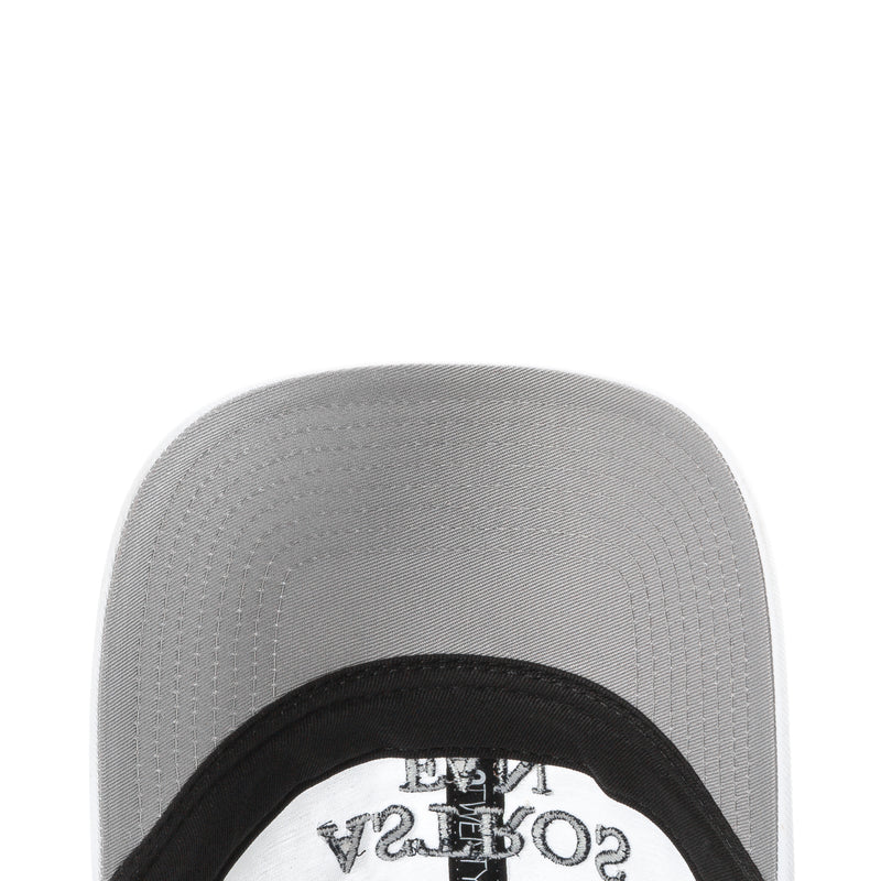 Brim close-up with gray underside and black trim around the New Era logo patch