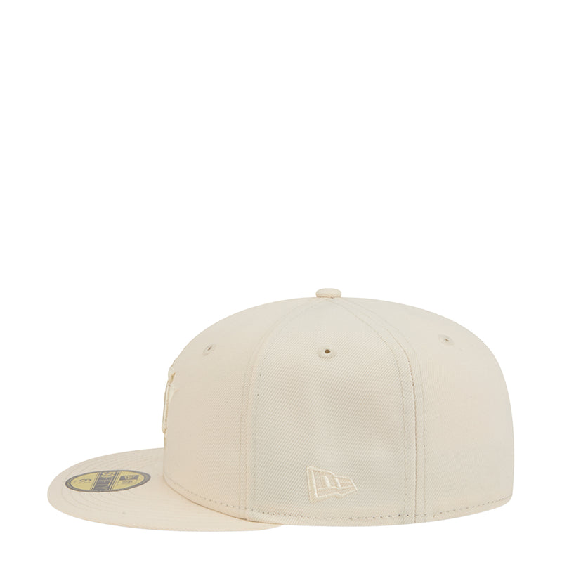 Light cream baseball cap with tonal side logo patch and flat brim