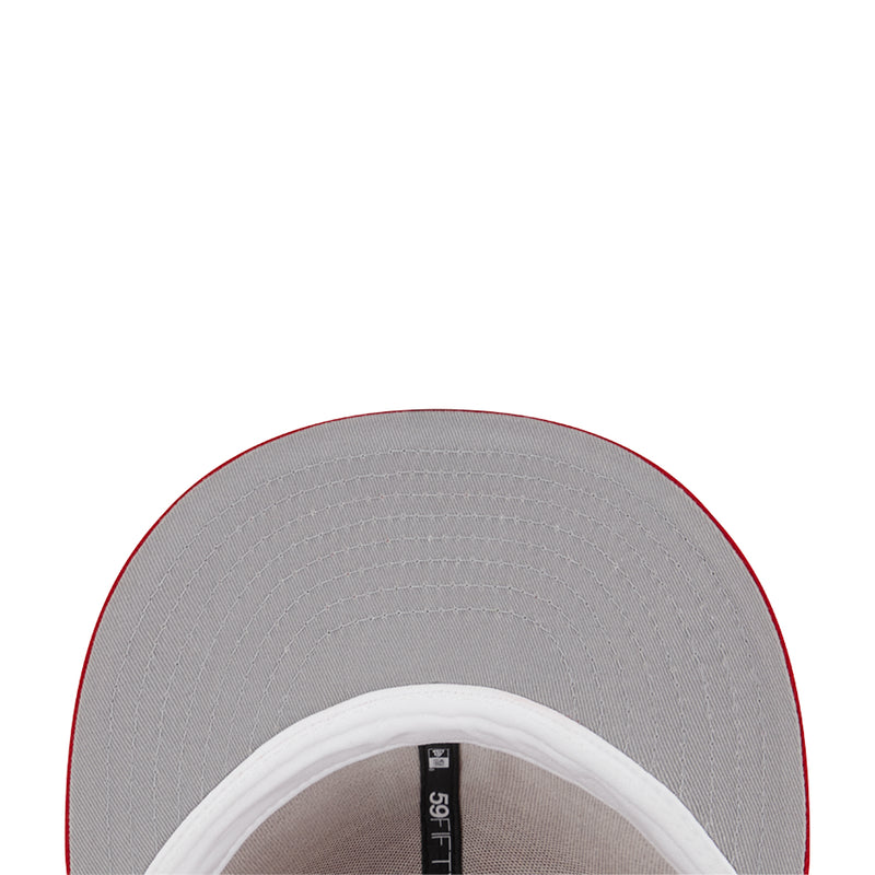 Gray baseball cap showing white inner band and stitching detail at top