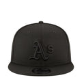 Black baseball cap with raised logo on front panel