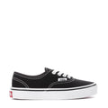 Kids' Vans black canvas sneakers, white laces, sidewall stitching