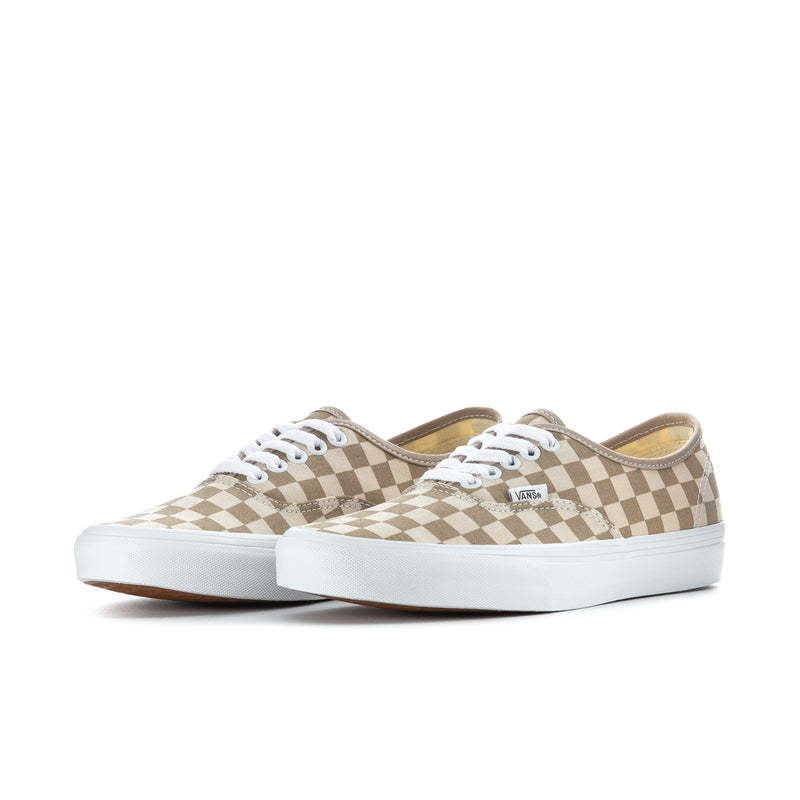 Checkerboard canvas low-top sneakers, side view, white rubber sole