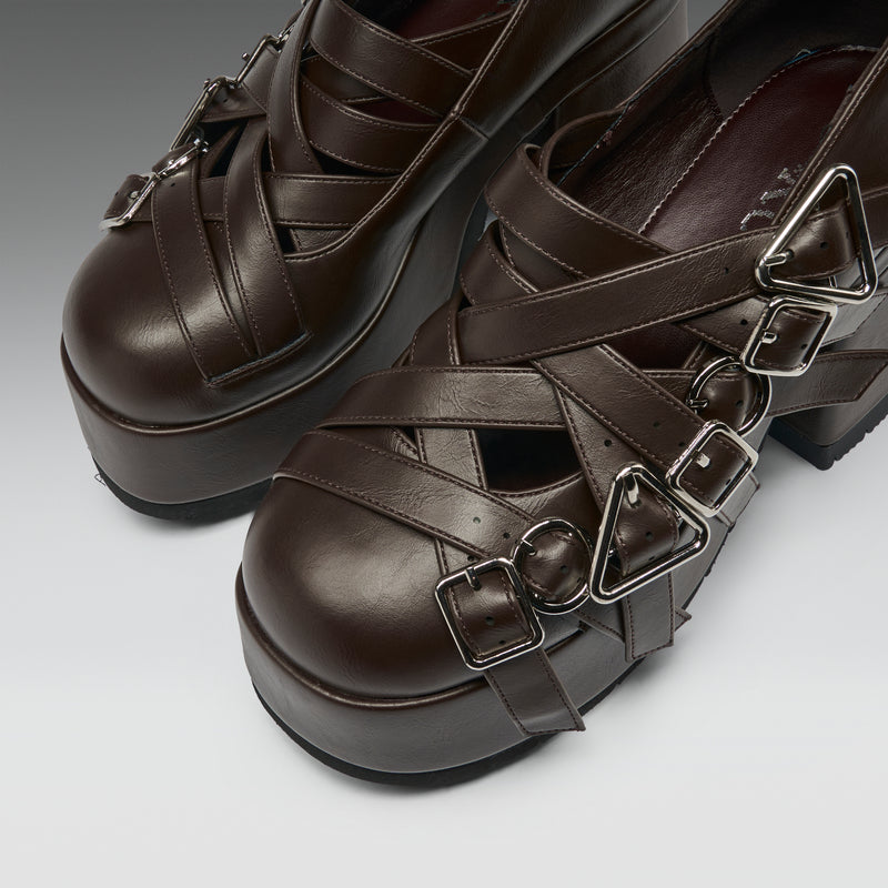 Avalon Strappy Heeled Shoes- Acorn - Top View