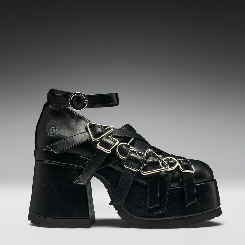 Avalon Strappy Heeled Shoes- Ebony - Right View