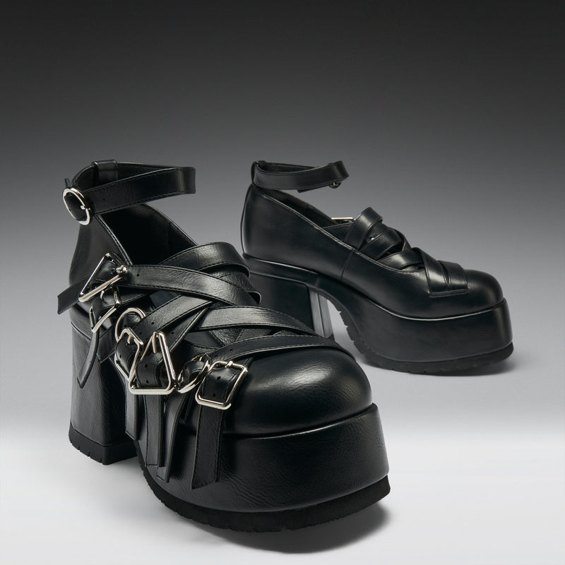 Avalon Strappy Heeled Shoes- Ebony