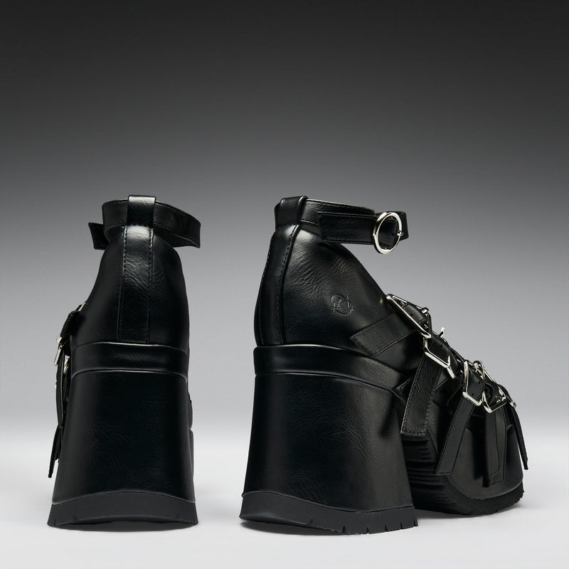 Avalon Strappy Heeled Shoes- Ebony - Back View