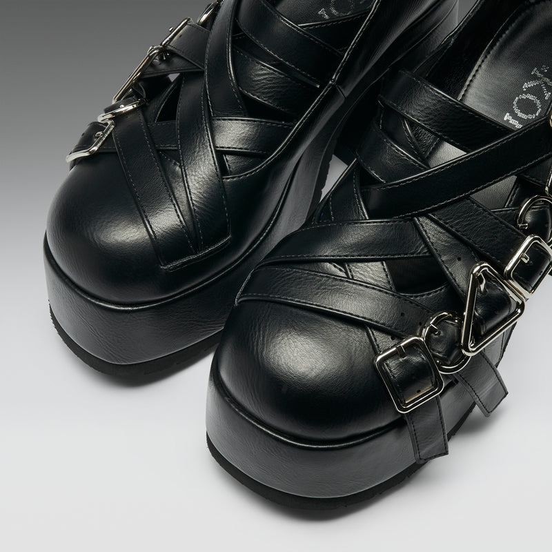 Avalon Strappy Heeled Shoes- Ebony - Top View