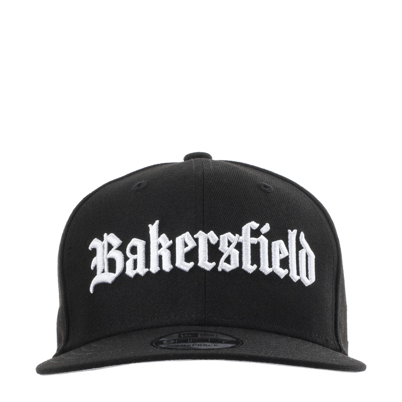 Black baseball cap with white Bakersfield logo on the front panel