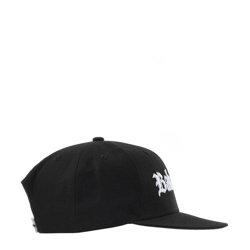 Black baseball cap with partial white Bakersfield logo on the side