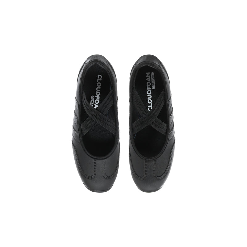 Pair of youth Mary Jane flats, black with Cloudfoam text on inner lining