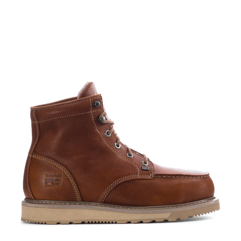 Men's wedge work boot in rust-brown leather, lace-up with padded collar