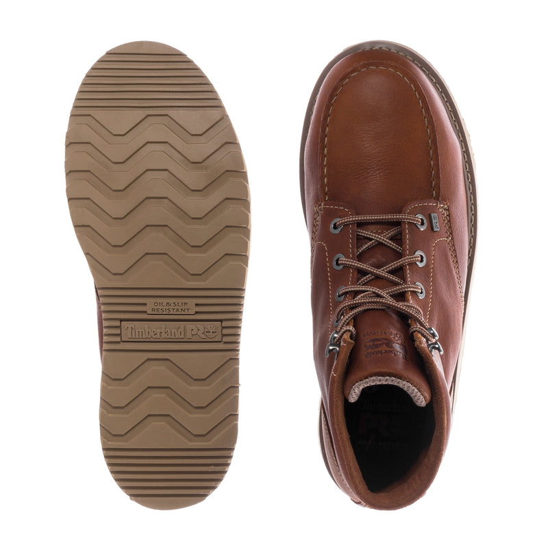 Boot sole and upper, zigzag tread outsole with brown leather