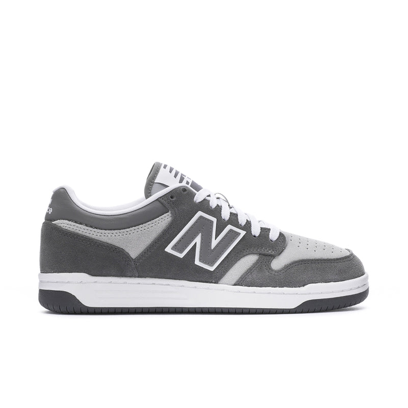 Men's New Balance 480 sneakers, dark gray and light gray with white laces