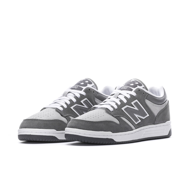 Men's New Balance 480 low-top sneakers, pair view in dark gray and light gray