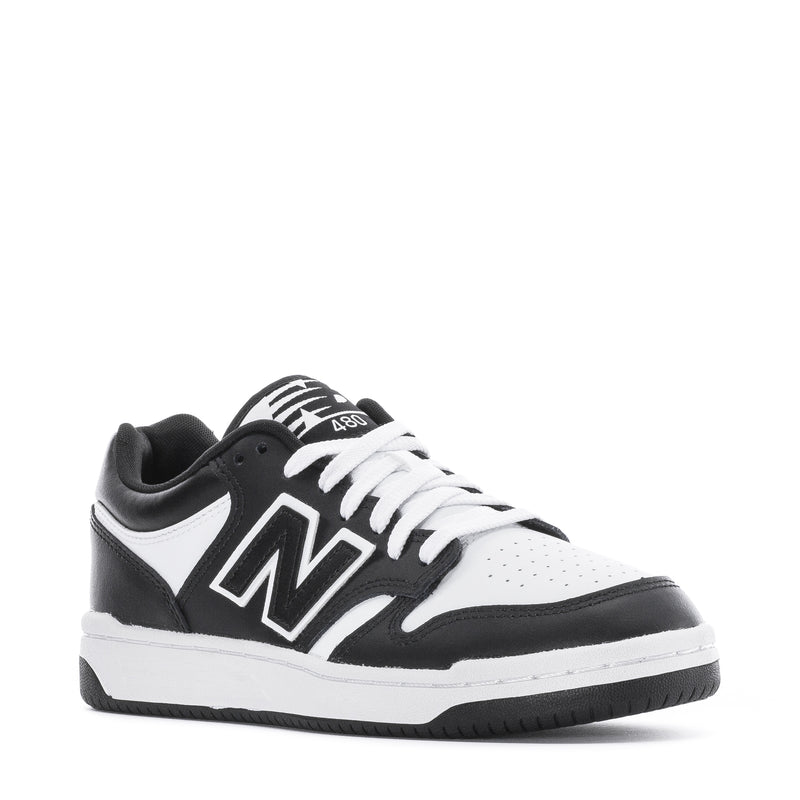 Youth New Balance sneakers, black and white with 480 detail and lace-up