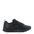 Women's black low-top lace-up sneakers with textured sole and S logo detail