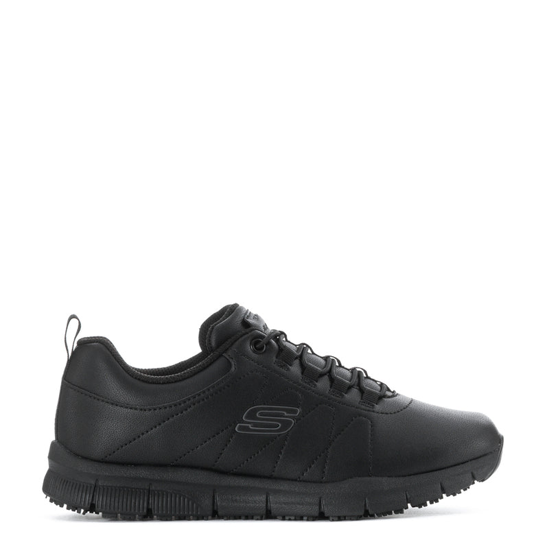 Women's black low-top lace-up sneakers with textured sole and S logo detail