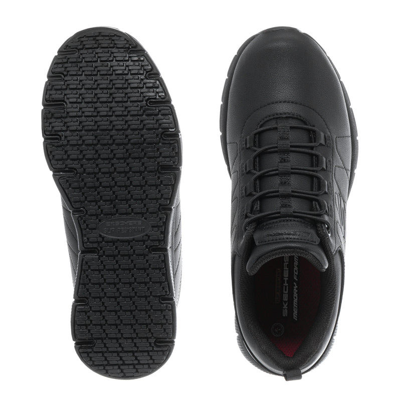 Black sneaker outsole and interior view with laces and cushioned footbed