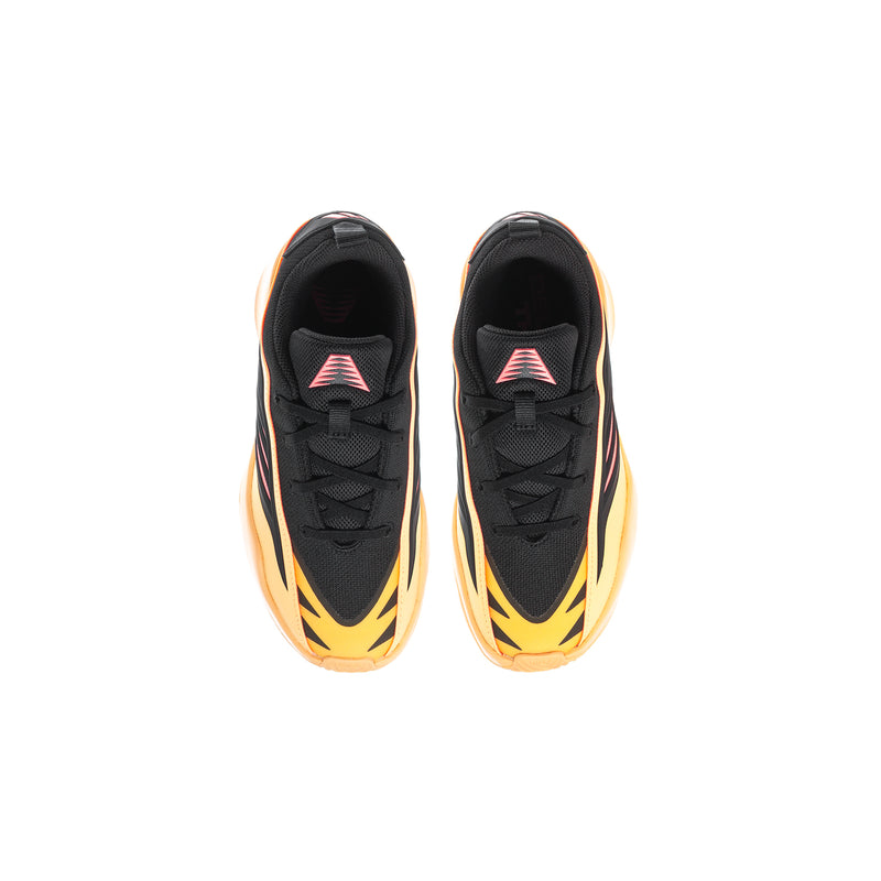 Kids black slip-on sneakers with peach and pink logo details