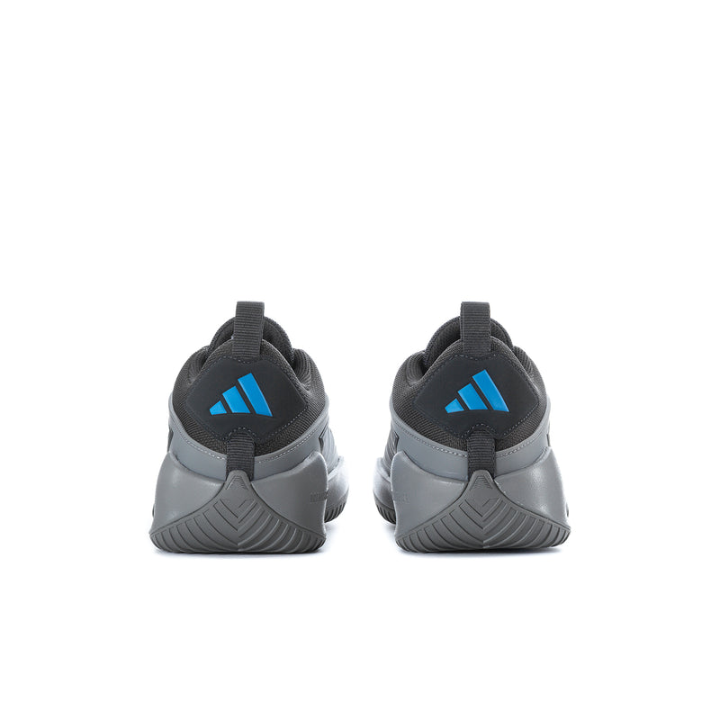 Mens sneakers back view with blue heel logo and light gray molded heel detail