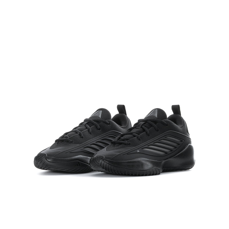Youth black lace-up athletic sneakers in low-profile design with side stripe detailing
