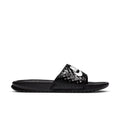 Black and white Nike slide sandal with textured strap and swoosh logo