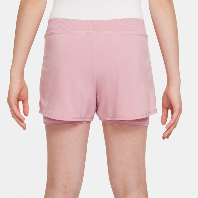 Big Kids' (Girls') Court Dri-FIT Victory Tennis Shorts in Elemental Pink/Elemental Pink/White