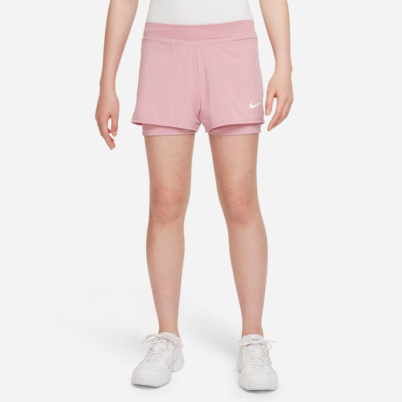Big Kids' (Girls') Court Dri-FIT Victory Tennis Shorts in Elemental Pink/Elemental Pink/White