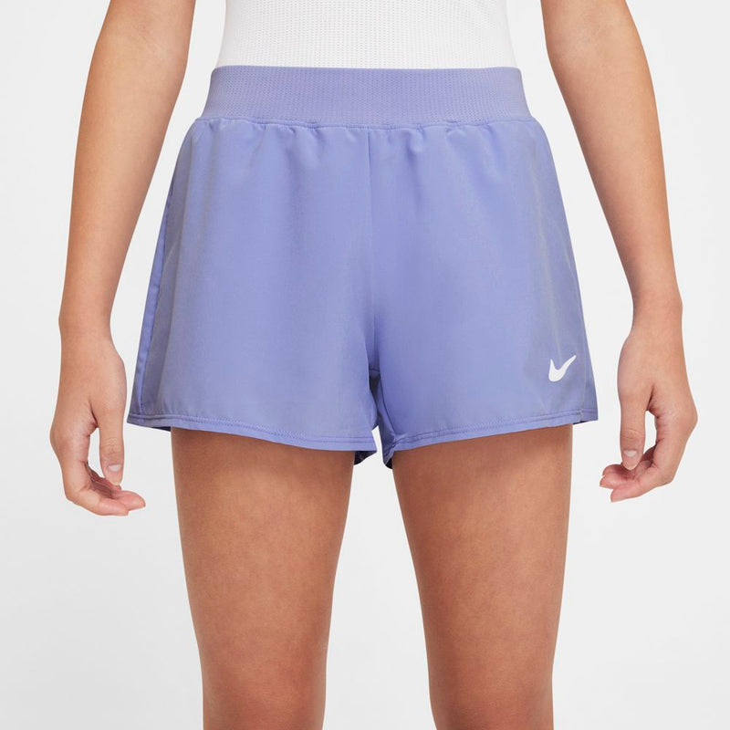 Big Kids' (Girls') Court Dri-FIT Victory Tennis Shorts in Light Thistle/White