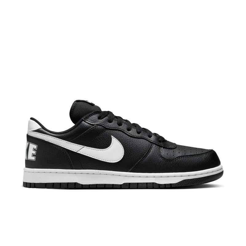 Men's black low-top sneakers with white Swoosh and white midsole