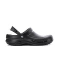 Men's black slip-resistant clog with adjustable heel strap and round toe