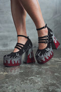 Blazed Flames Strappy Heels- Black - Model