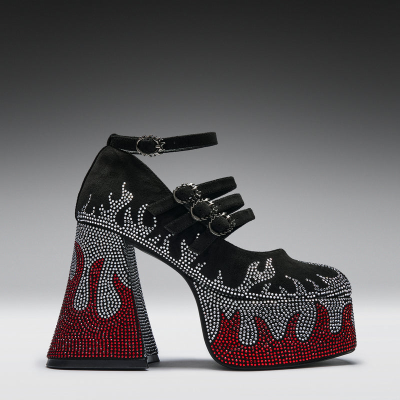 Blazed Flames Strappy Heels- Black - Right View