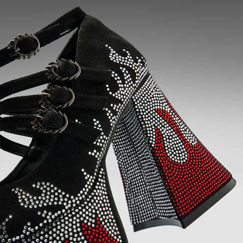 Blazed Flames Strappy Heels- Black - Heel