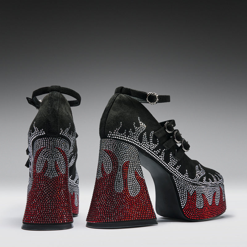 Blazed Flames Strappy Heels- Black - Back View