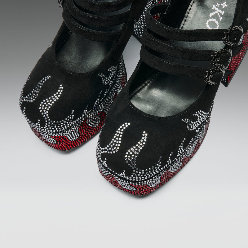 Blazed Flames Strappy Heels- Black - Top View