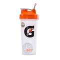 28oz clear shaker bottle with orange lid and straw