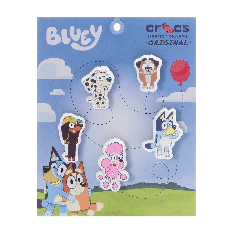 Bluey 5-pack Jibbitz shoe charms display card with five cartoon character designs
