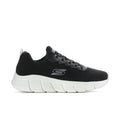 Men's black knit running sneaker with white sole and lace-up front