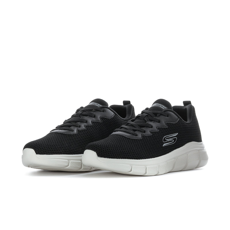 Men's black knit lace-up sneakers pair with white midsoles