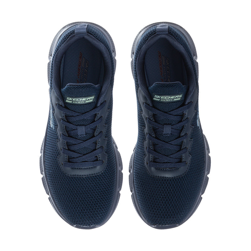 Men's navy lace-up sneakers, padded tongue and collar with Skechers logo