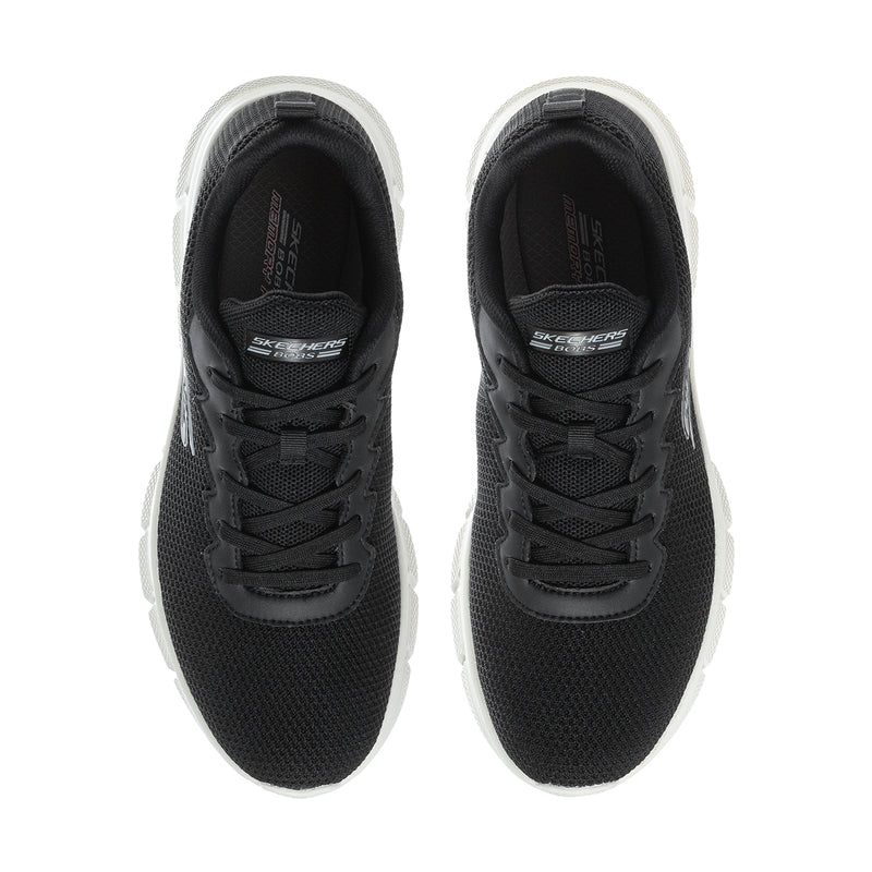Men's black lace-up sneakers with padded tongue and white-trimmed collar