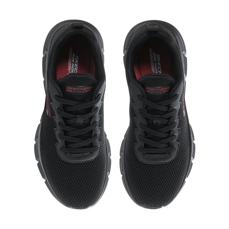 Men's black lace-up running shoes, padded interior view