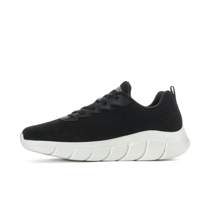 Men's black knit lace-up sneaker with white cushioned sole